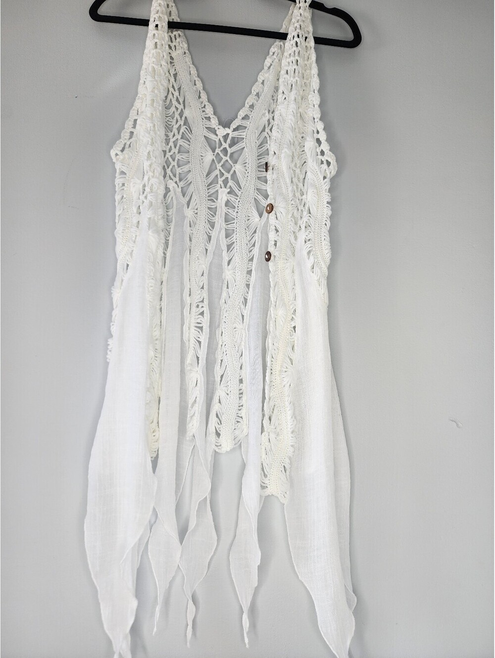 Cupshe White Boho Crochet Knit Open Front Cover-Up Vest, Size Small